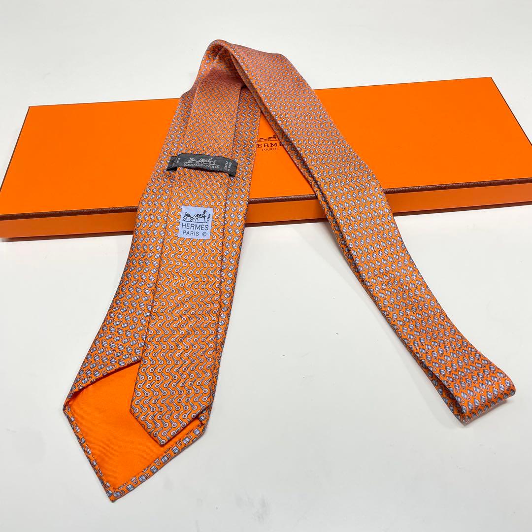 北*B様 HERMES オレンジ カデナ　キー柄　ネクタイ