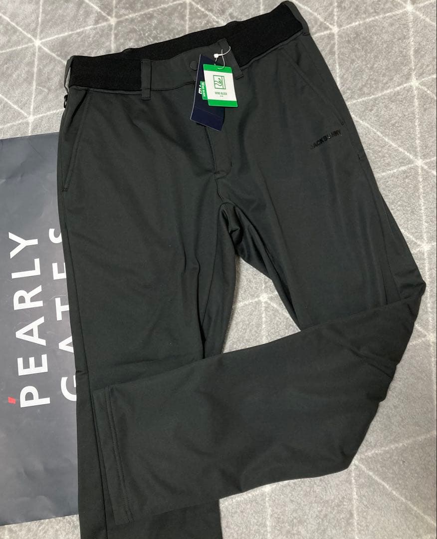 新品 パーリーゲイツ ジャックバニー エアシャット裏フリース防風パンツ(5)L黒
