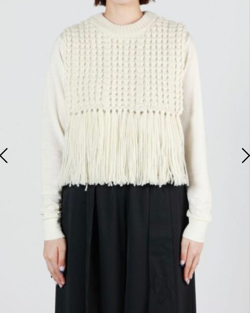 トップス HYKE WAFFLE KNIT SWEATER TOP WITH FRINGE