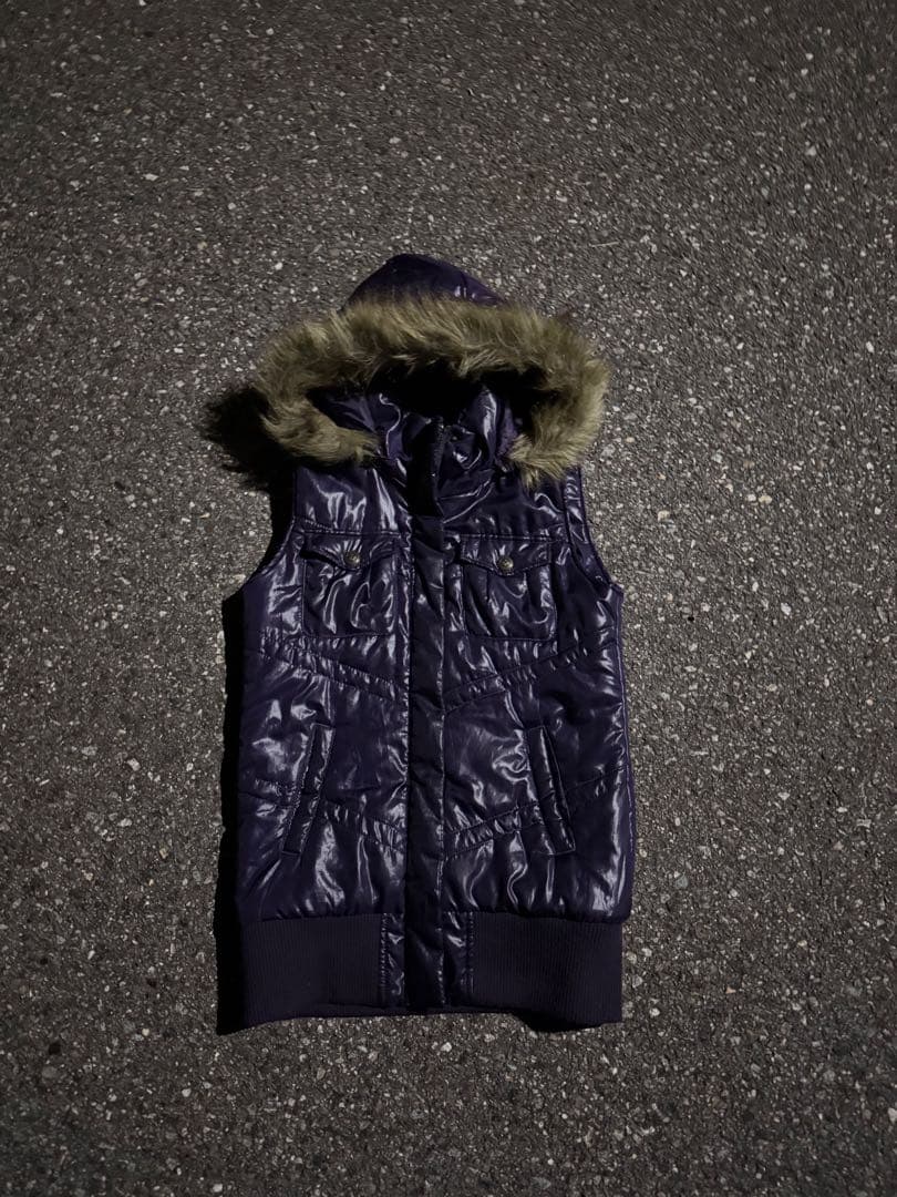 00s Y2K archive fur down vest swag 紫