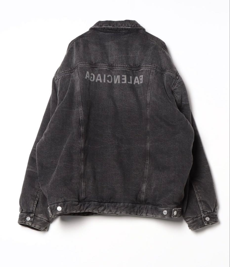 ち*る様 【最終値下】BALENCIAGAパデッド ブラックデニム ミラーロゴ
