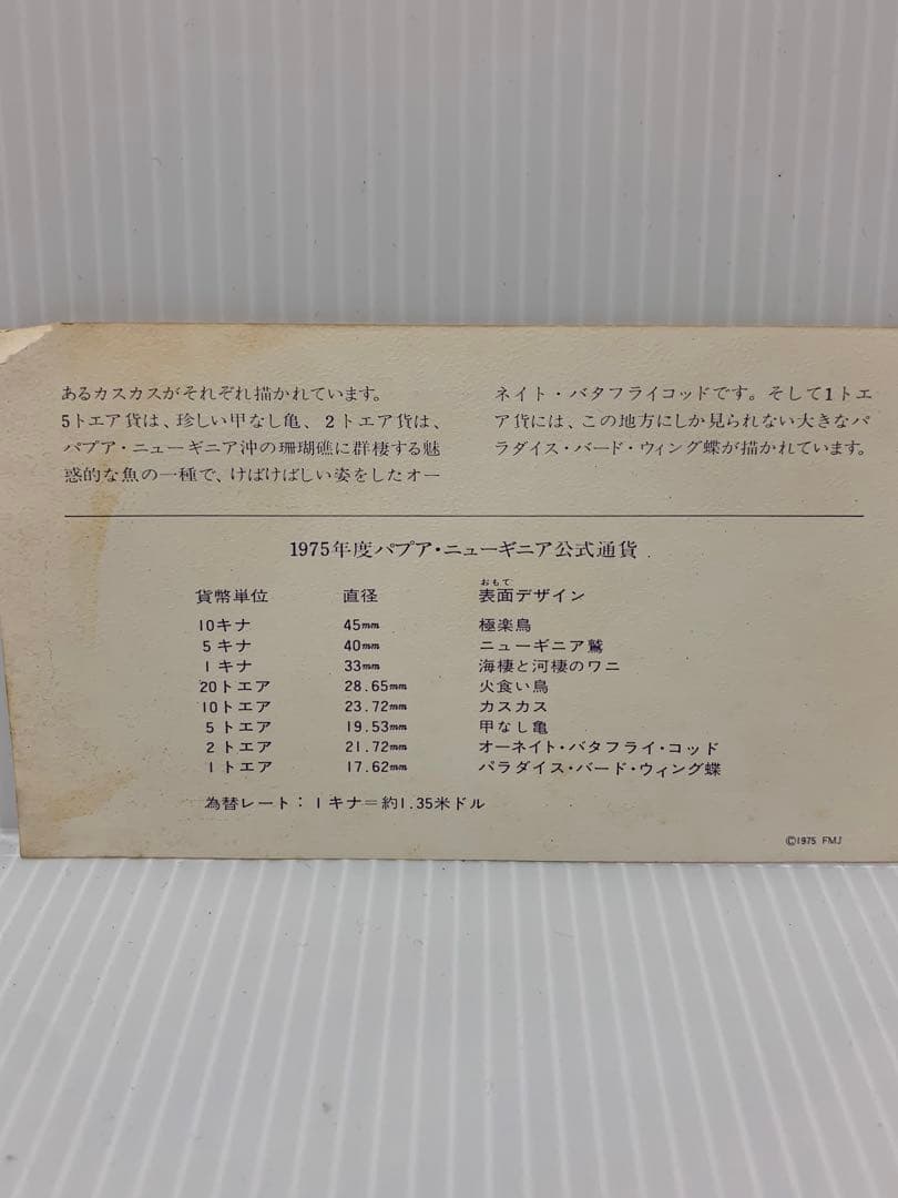 パプアニューギニア1975年公式通貨セット8枚　10キナ貨純銀(925)他