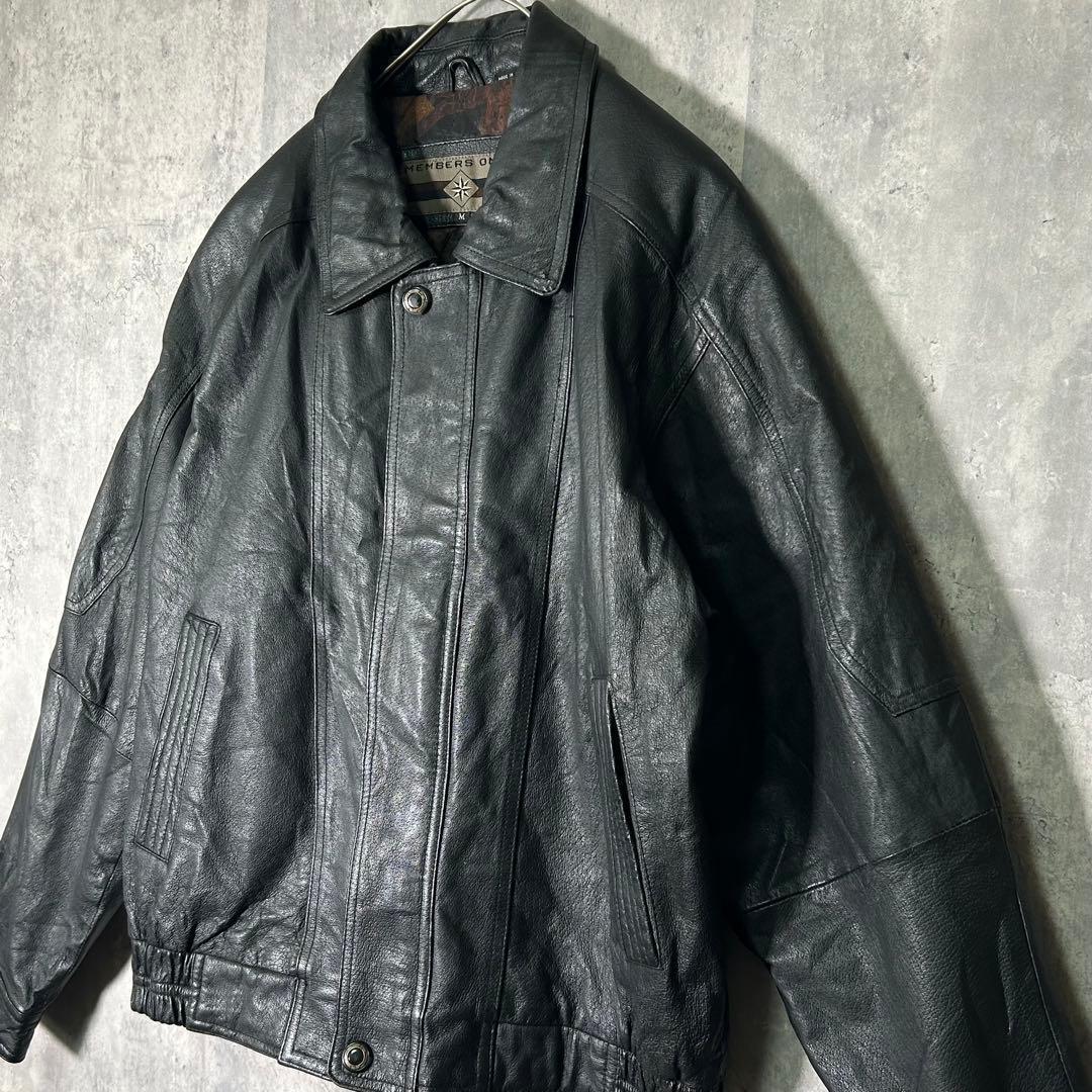 members only 本革 レザージャケット 短丈 裏地総柄 黒
