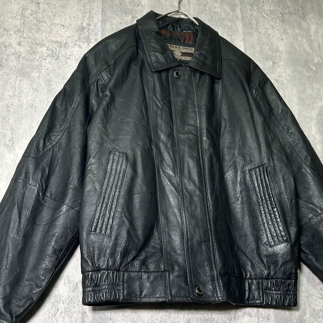 members only 本革 レザージャケット 短丈 裏地総柄 黒