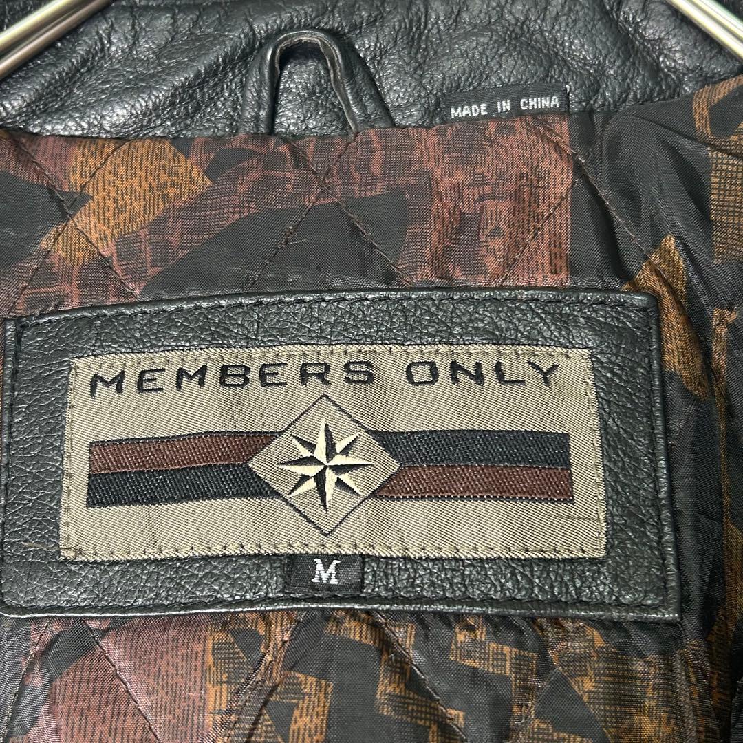 members only 本革 レザージャケット 短丈 裏地総柄 黒