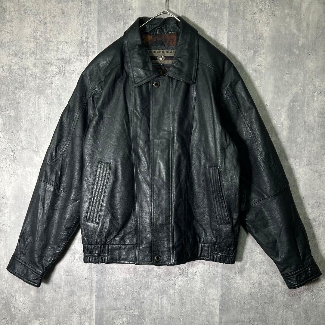 members only 本革 レザージャケット 短丈 裏地総柄 黒