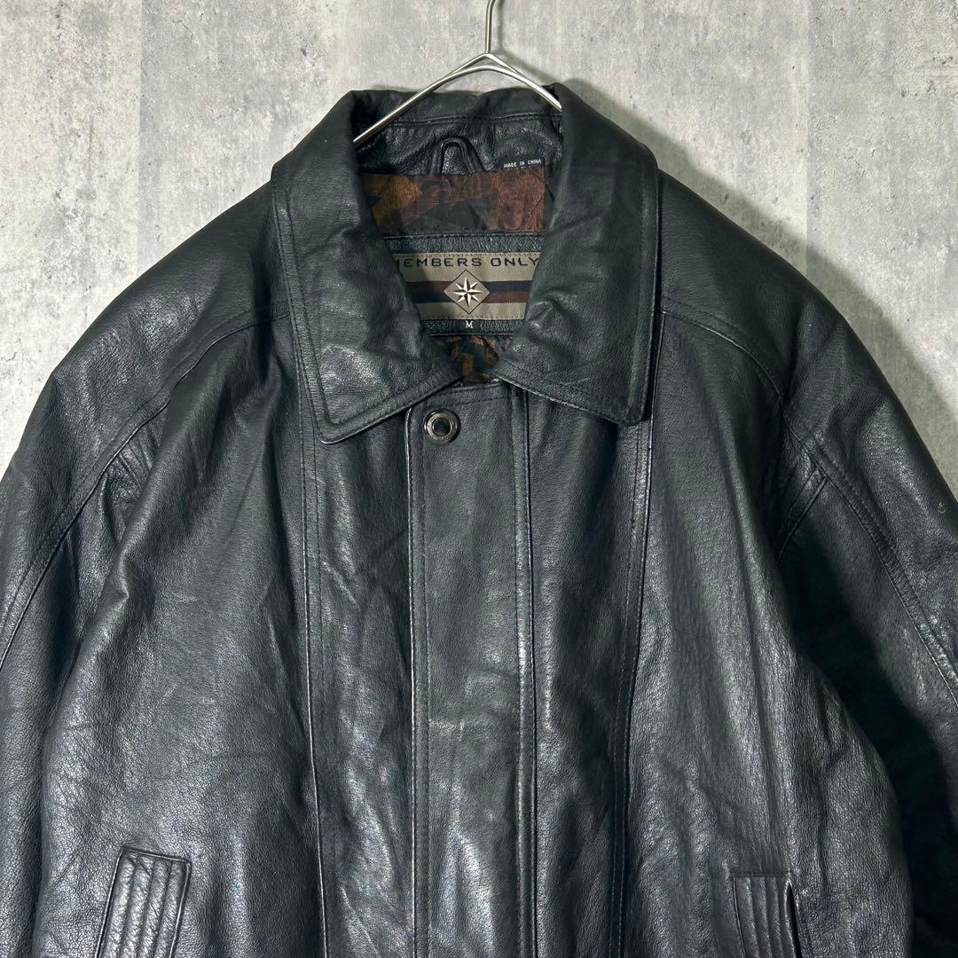 members only 本革 レザージャケット 短丈 裏地総柄 黒