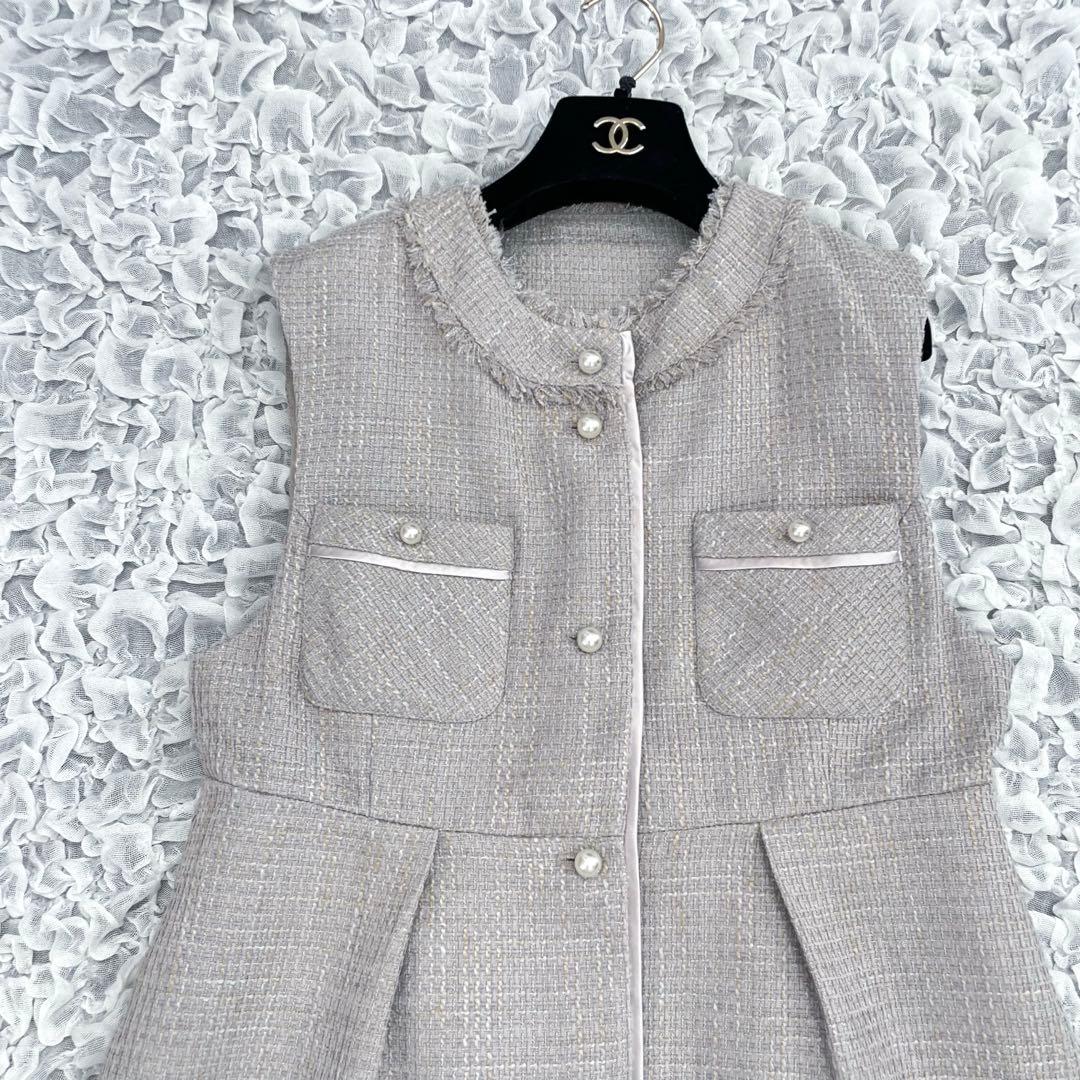 ルイルエブティック　ツイードジレ　パールボタン　ペプラム　美品　M セレモニー