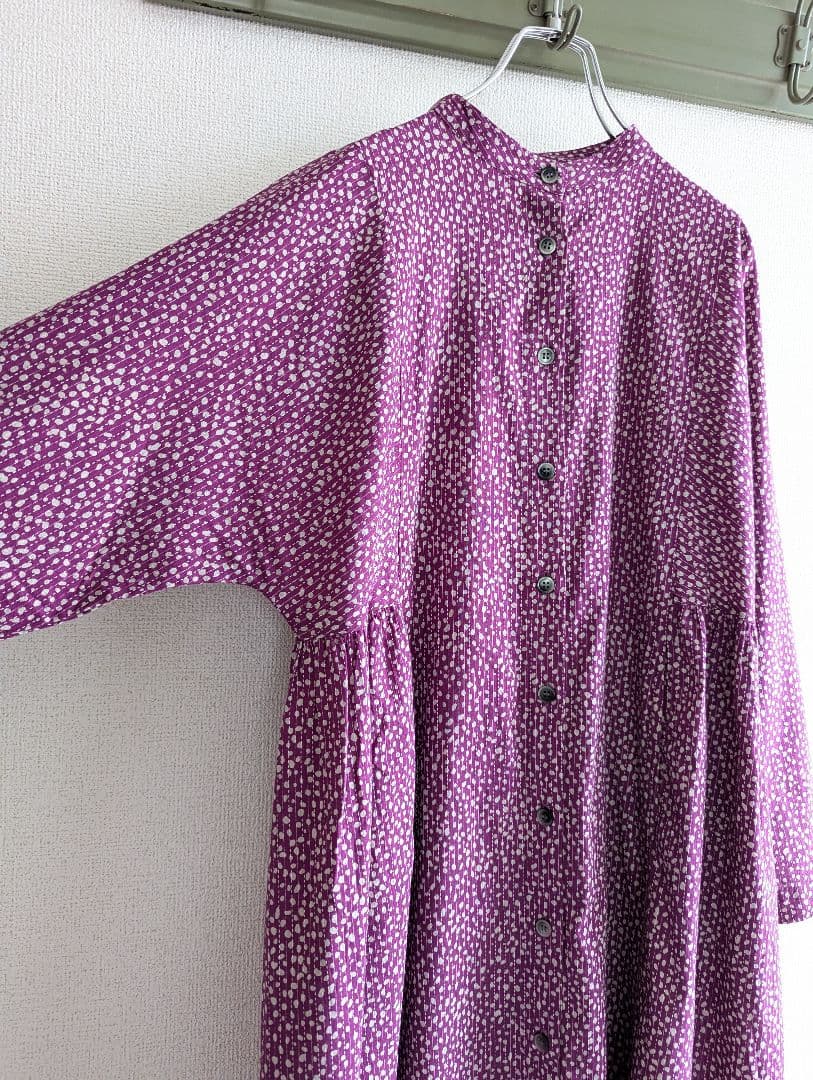 【新品】Artipur パープル花びらドット　ロングシャツワンピース　ゆったり