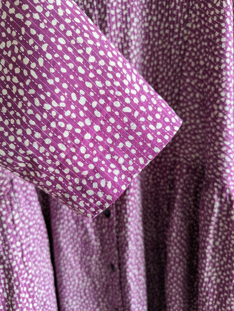 【新品】Artipur パープル花びらドット　ロングシャツワンピース　ゆったり