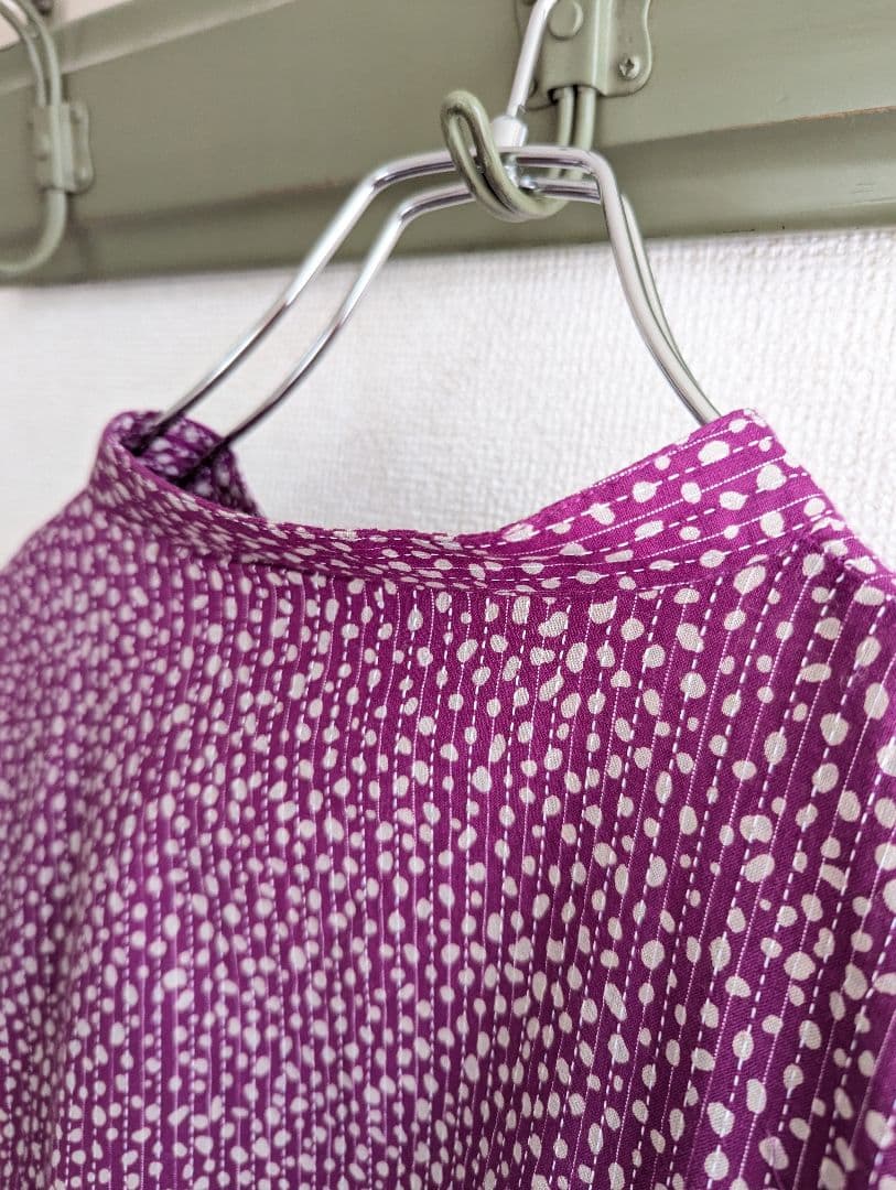 【新品】Artipur パープル花びらドット　ロングシャツワンピース　ゆったり