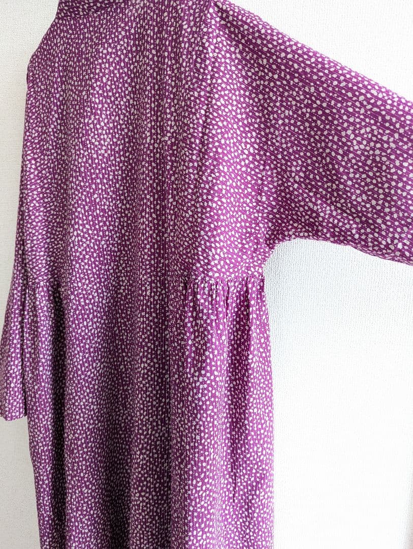 【新品】Artipur パープル花びらドット　ロングシャツワンピース　ゆったり