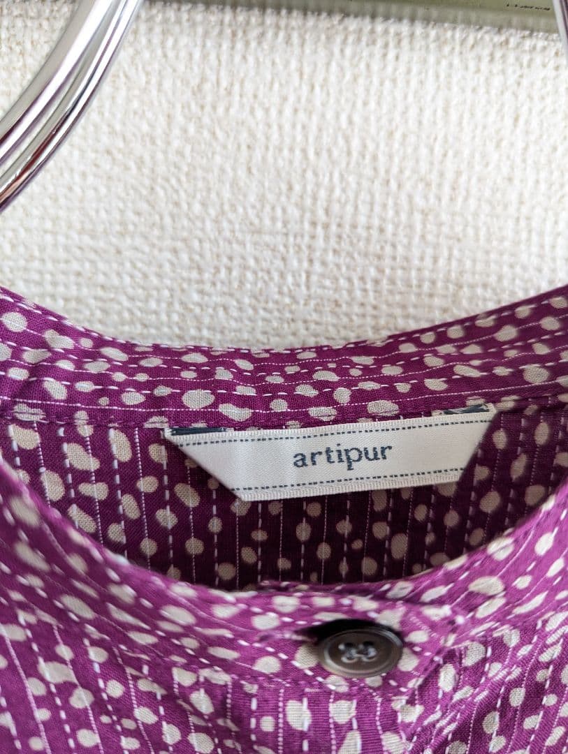 【新品】Artipur パープル花びらドット　ロングシャツワンピース　ゆったり