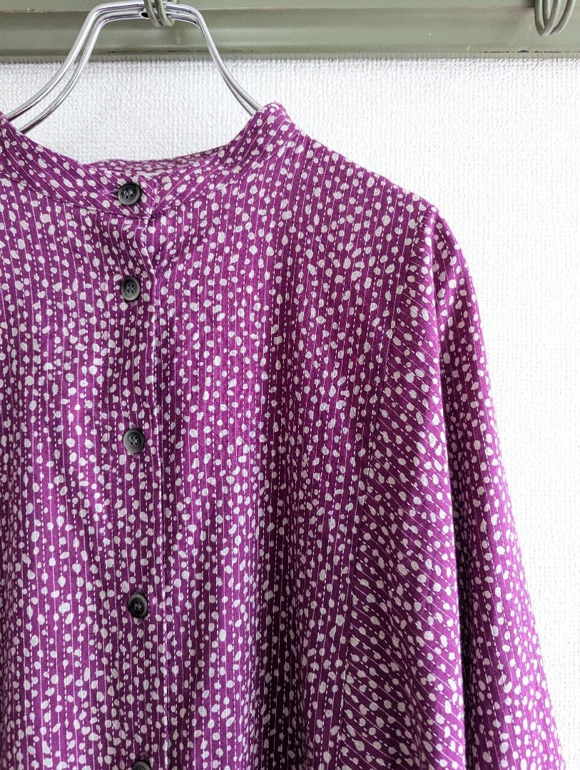 【新品】Artipur パープル花びらドット　ロングシャツワンピース　ゆったり