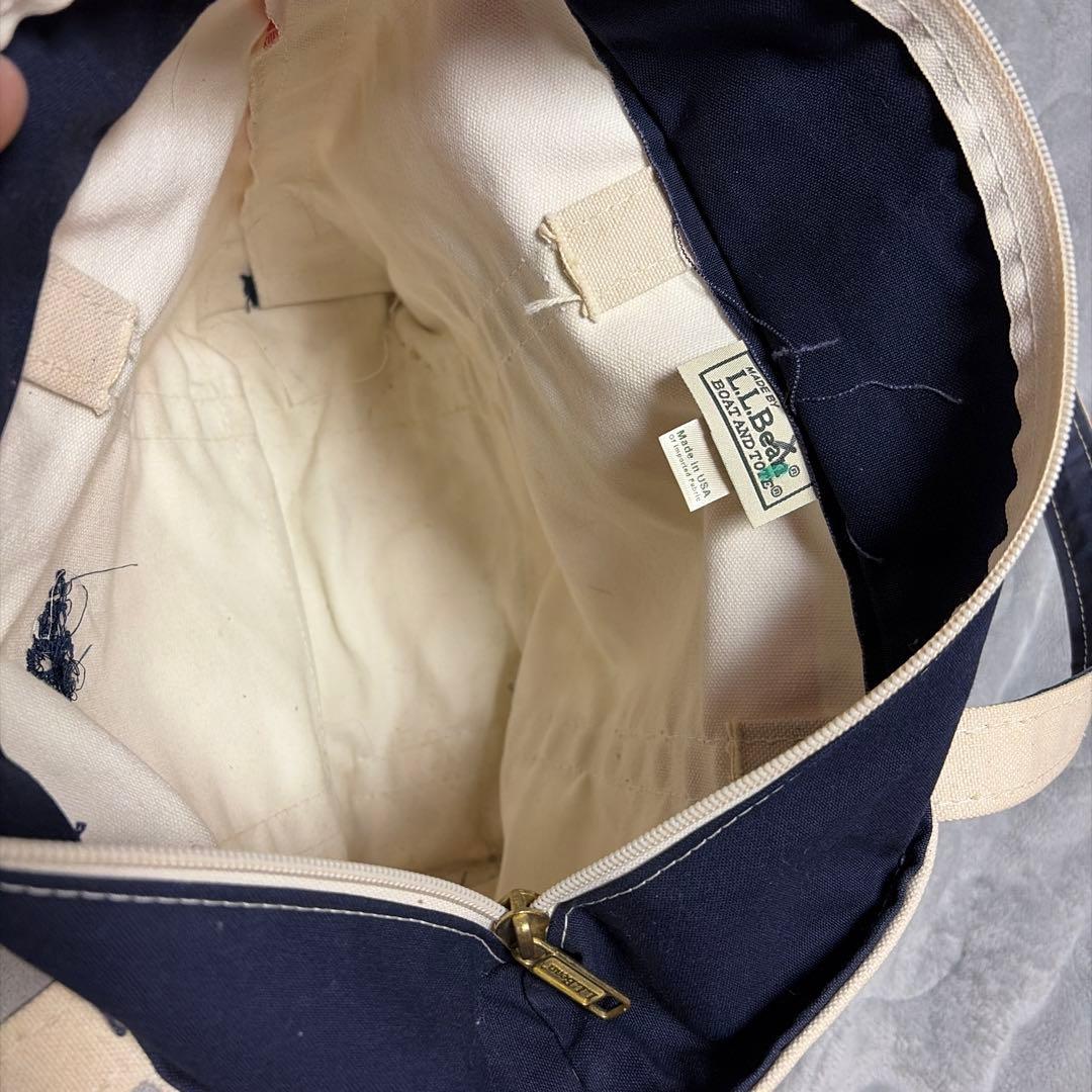 LLBean ボートアンドトート M ロングハンドルジッパー有ストライプ柄　レア