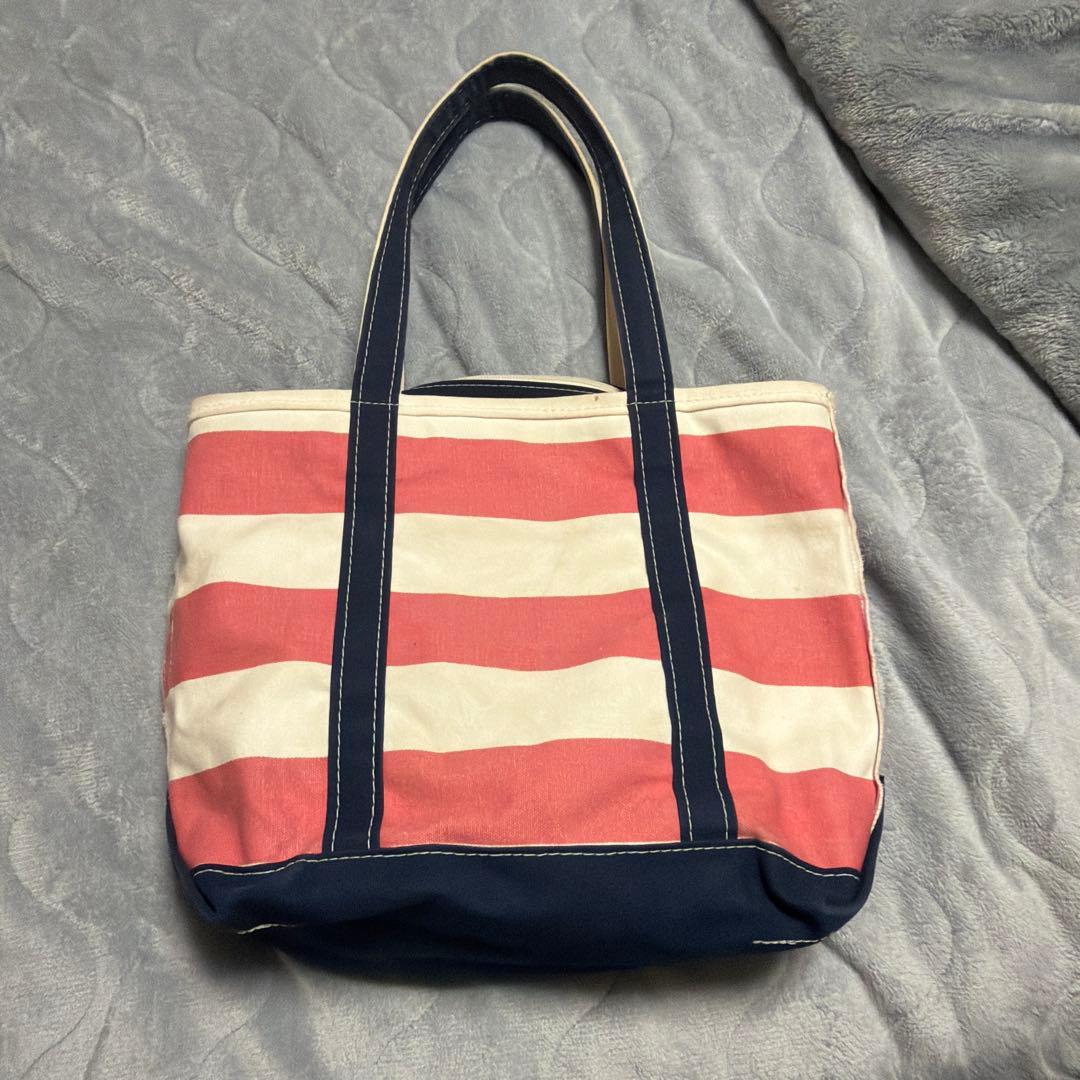 LLBean ボートアンドトート M ロングハンドルジッパー有ストライプ柄　レア
