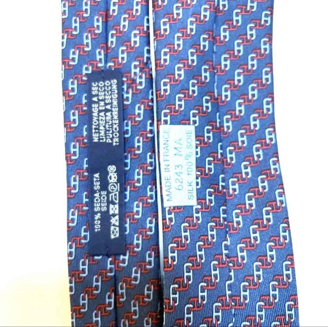 極美品 エルメス ネクタイ シェーヌダンクル 紺 希少ロング