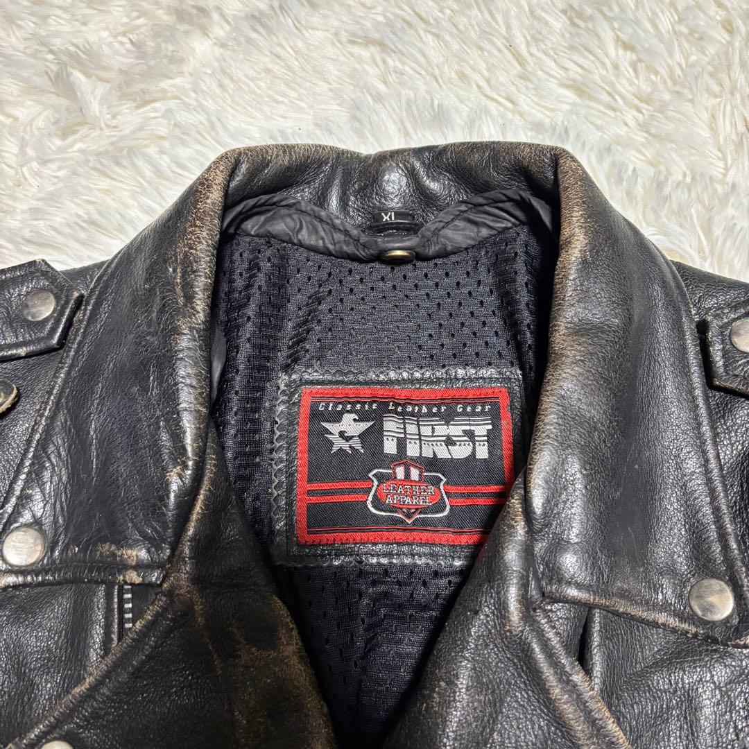 大きいサイズ【FIRST】本革 リアルレザーダブルライダースジャケット 黒 XL
