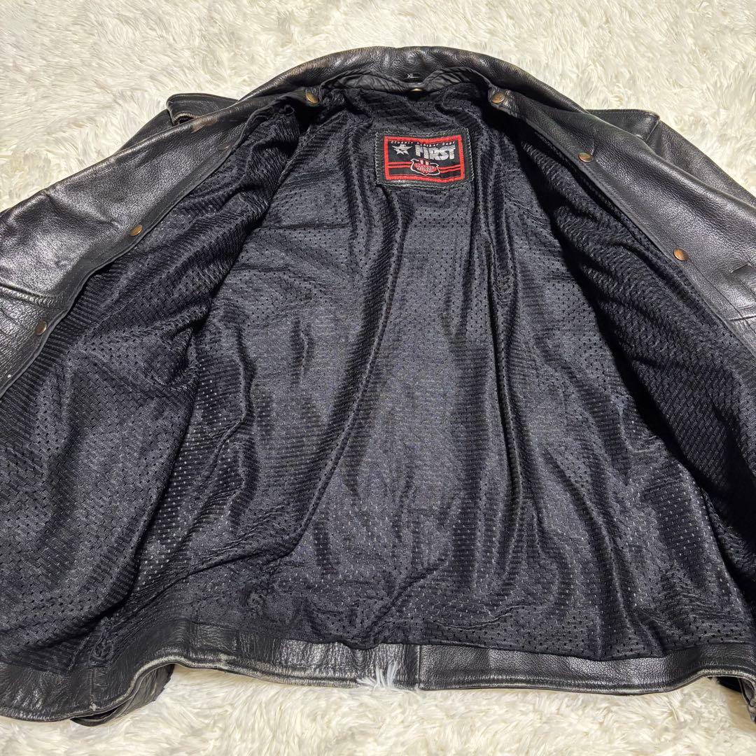大きいサイズ【FIRST】本革 リアルレザーダブルライダースジャケット 黒 XL