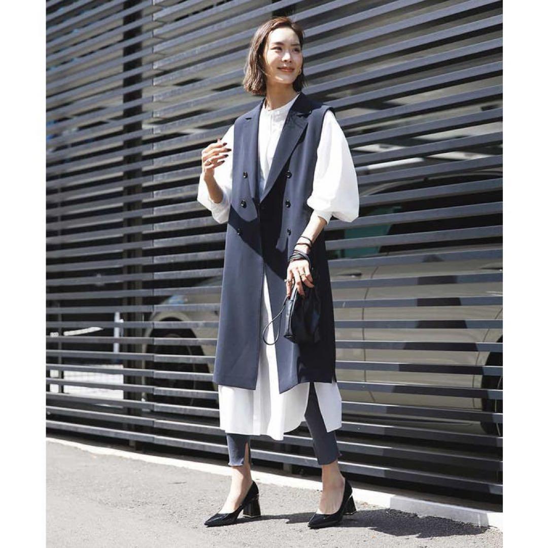 美品　定価3万　ミッシェルクラン　リネンライクロングジレ