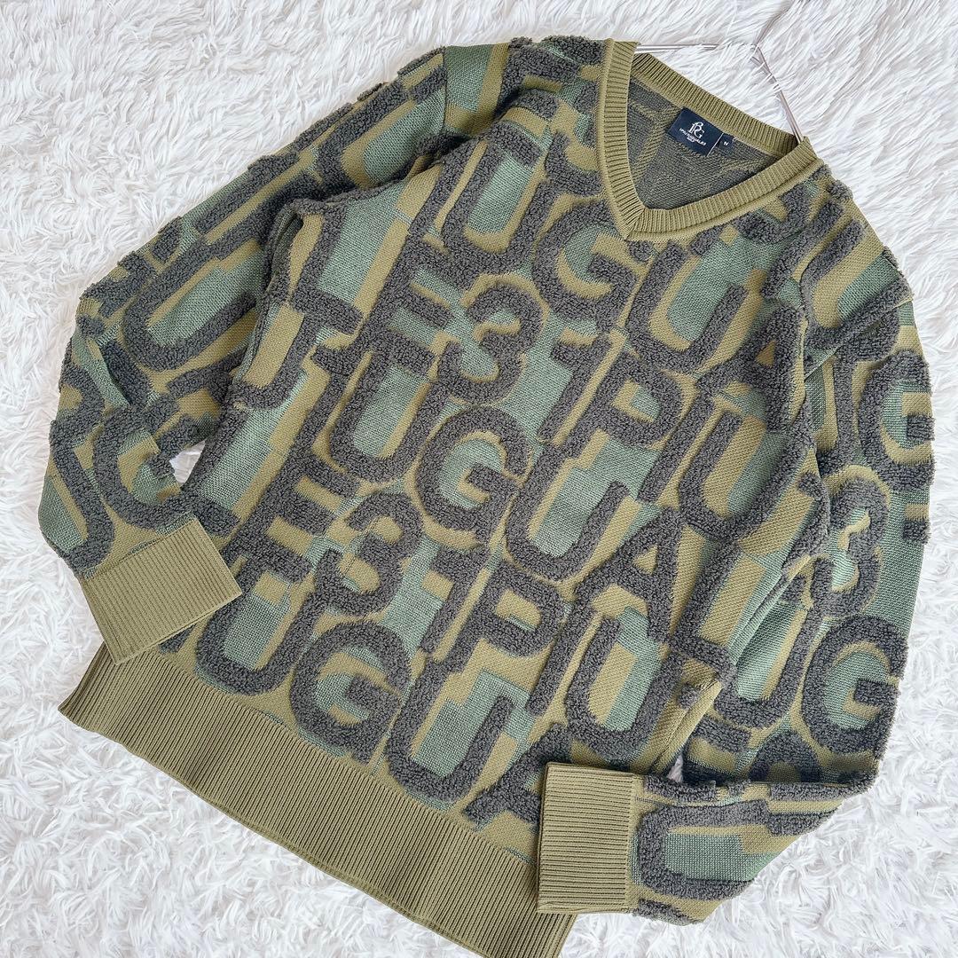 極美品 1PIU1UGUALE3 GOLF ニット L ロゴ 総柄 高級感 人気