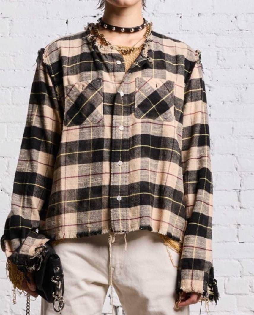 美品 R13 Crewneck shredded shirt 加工チェックシャツ
