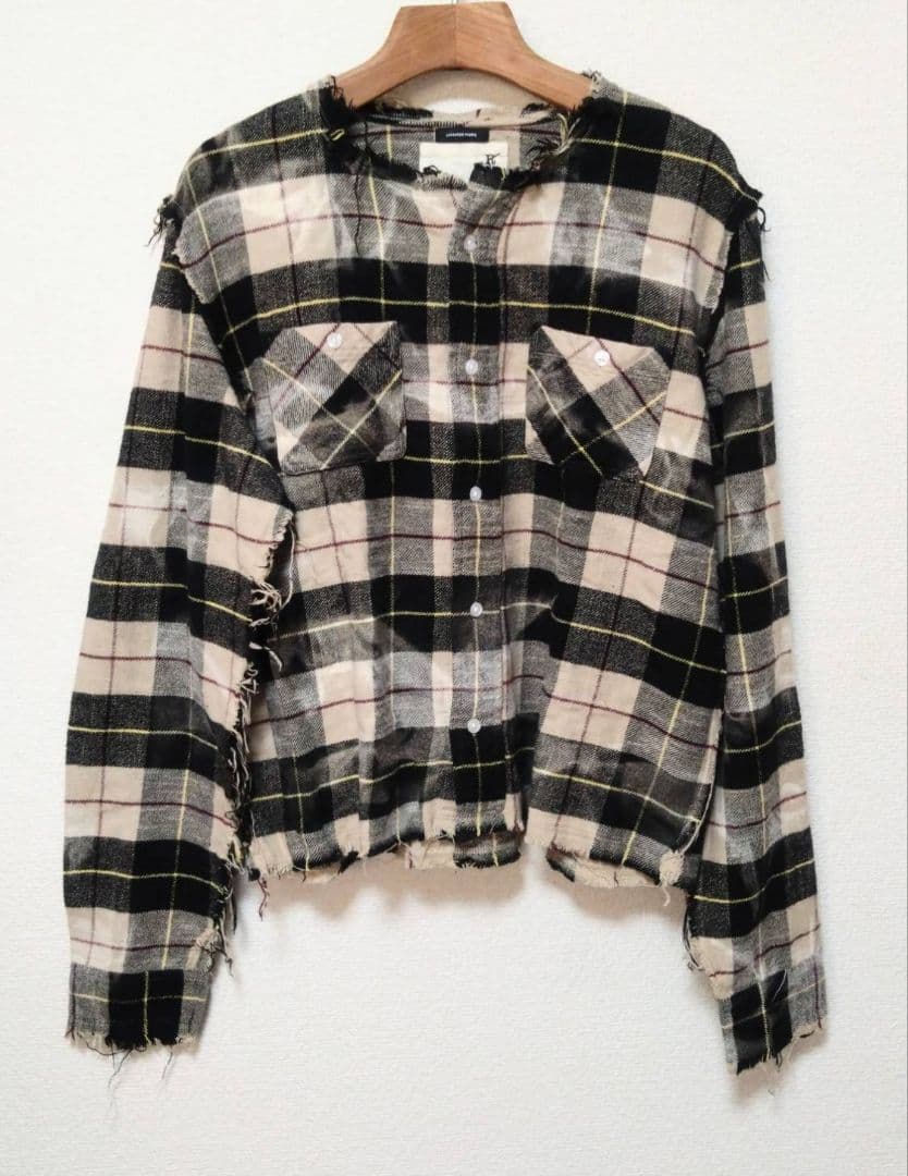 美品 R13 Crewneck shredded shirt 加工チェックシャツ