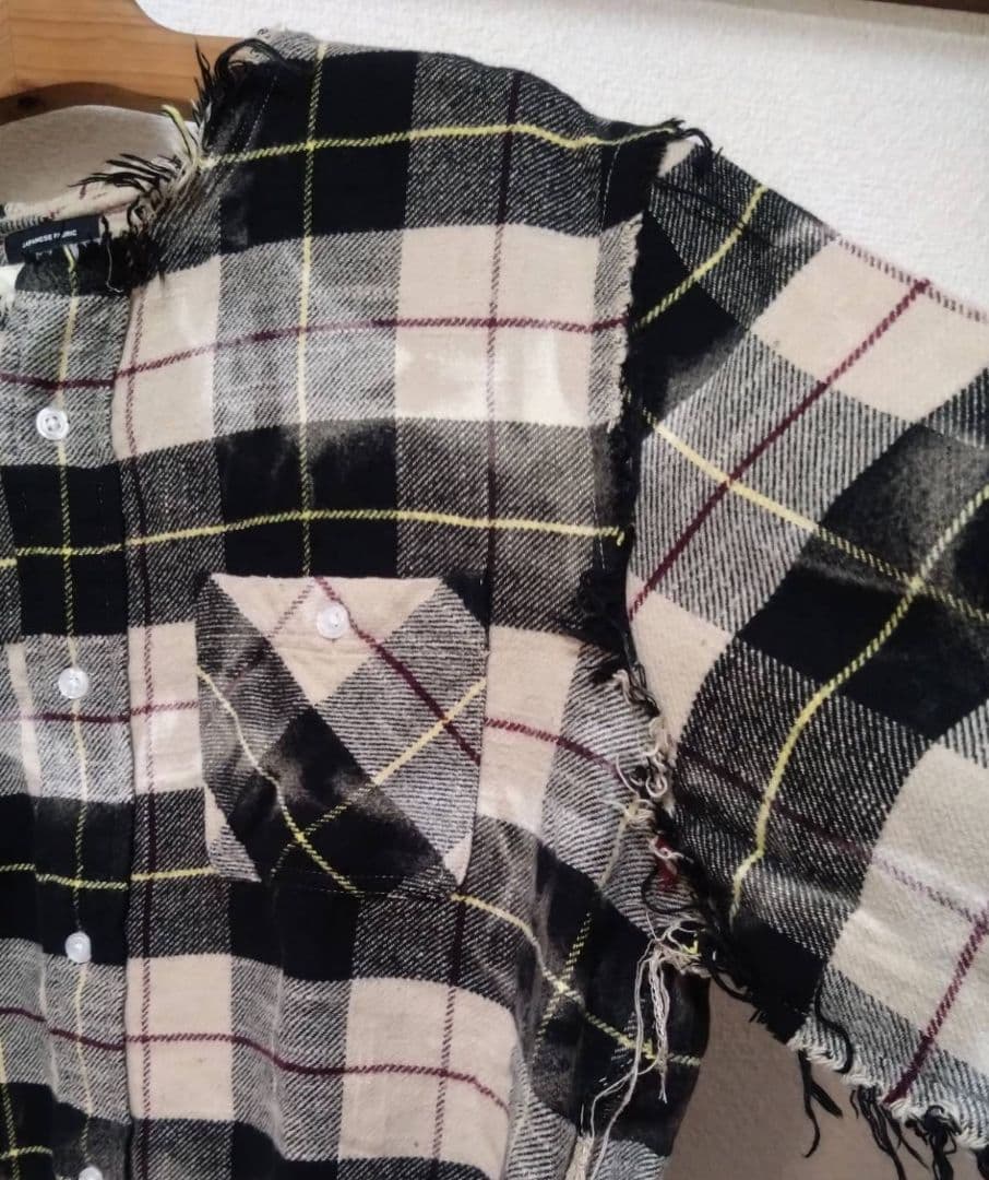 美品 R13 Crewneck shredded shirt 加工チェックシャツ