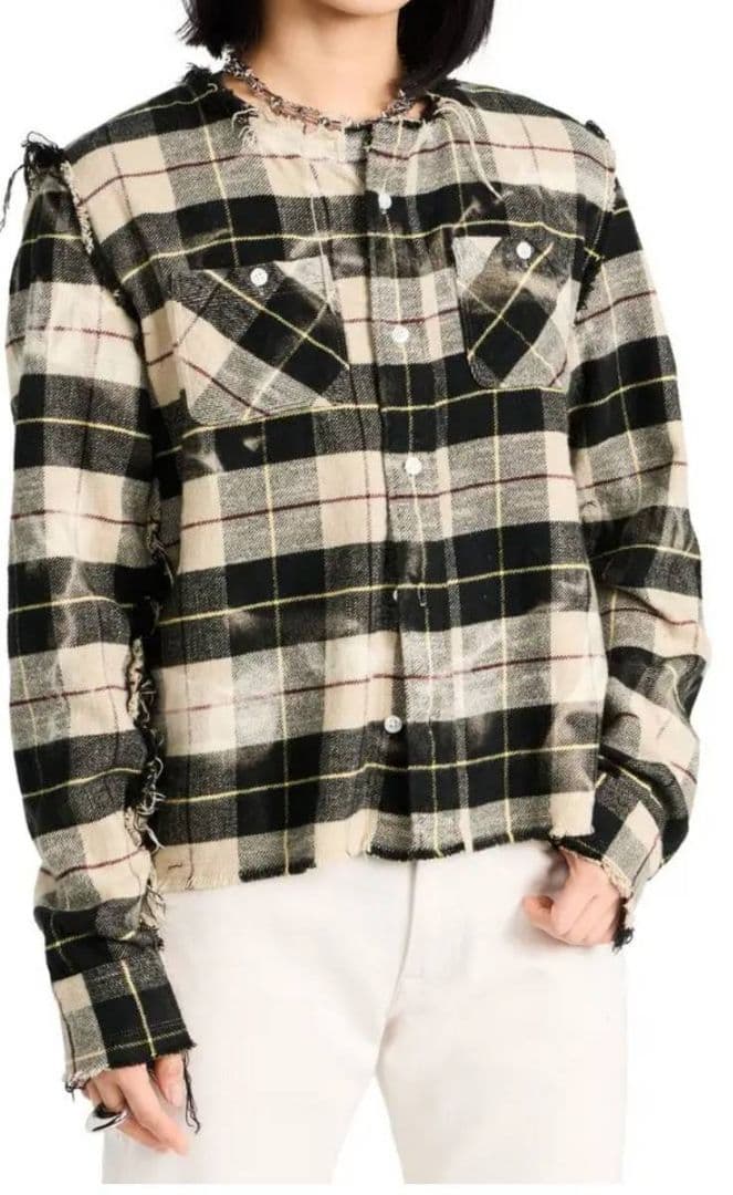 美品 R13 Crewneck shredded shirt 加工チェックシャツ