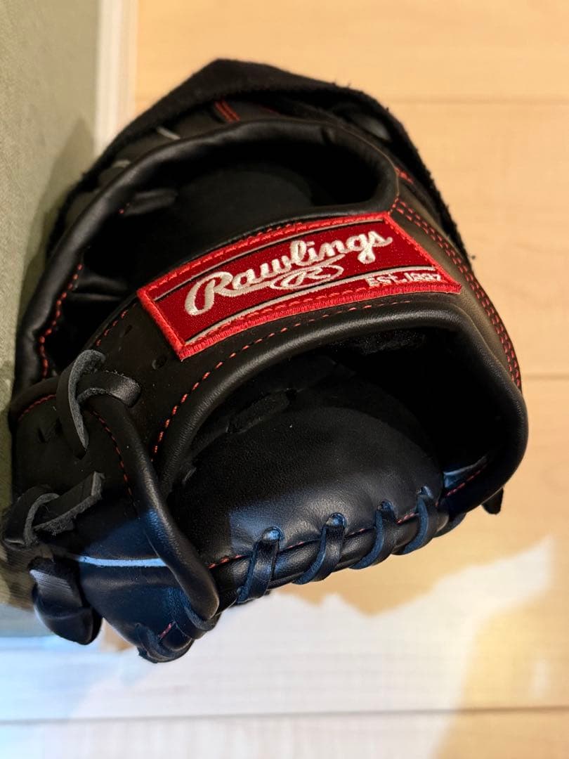 Rawlings グローブ⭐️美品⭐️ローリングス　軟式　黒 赤　野球　外野手用