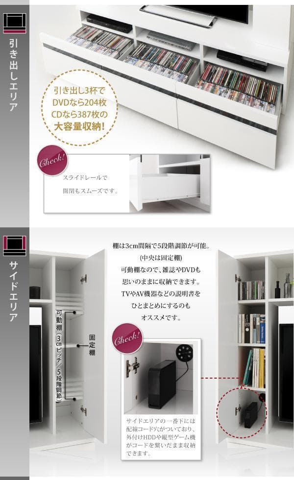 新品 送料込 鏡面仕上げハイタイプ テレビボード 大容量収納可能！