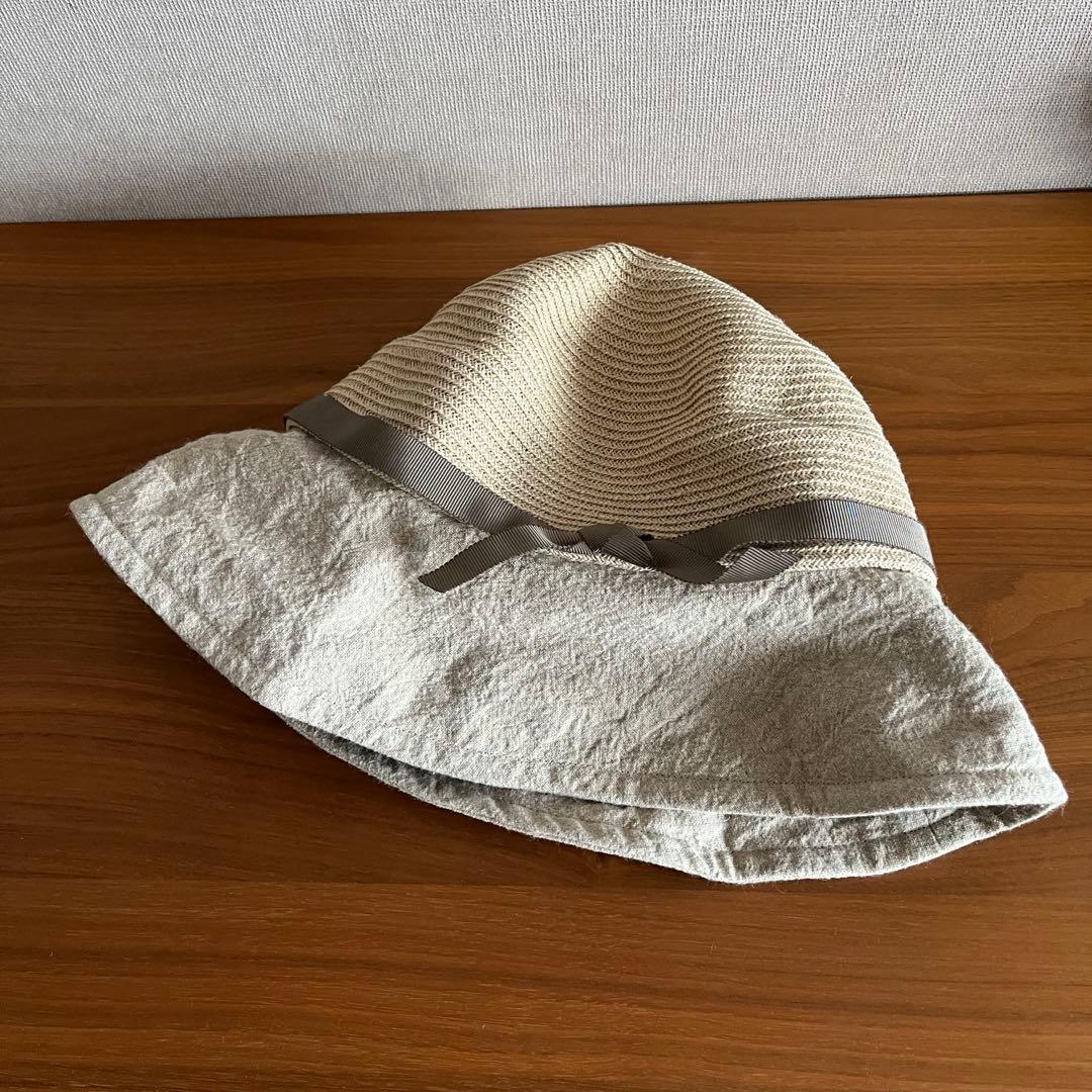 【新品】襟立製帽所　リボン付 ペーパーハット ふんわりストローハット　麻生地使用