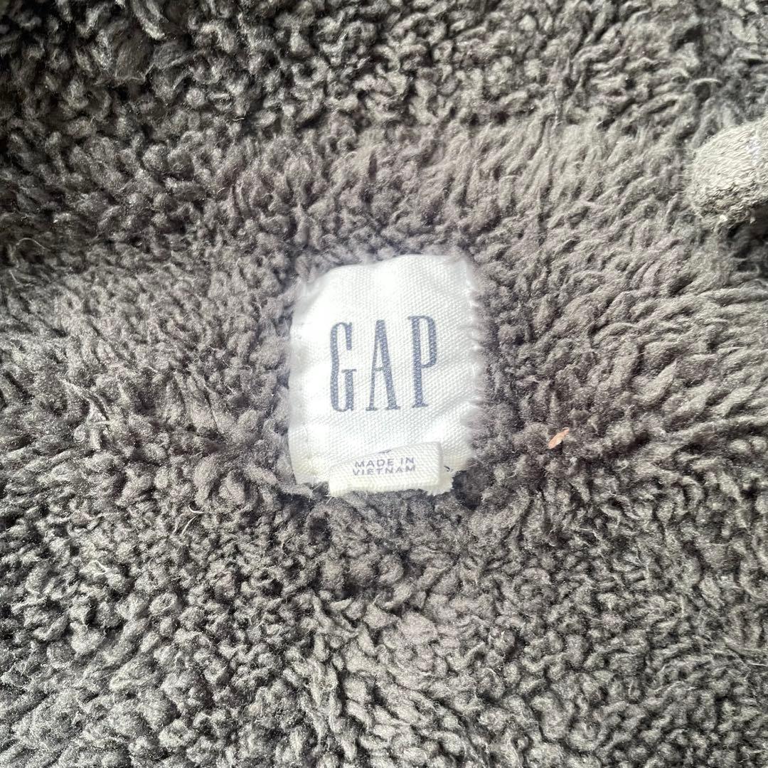GAP ボア素材　ジップパーカー　短丈　グレー　アーチロゴ