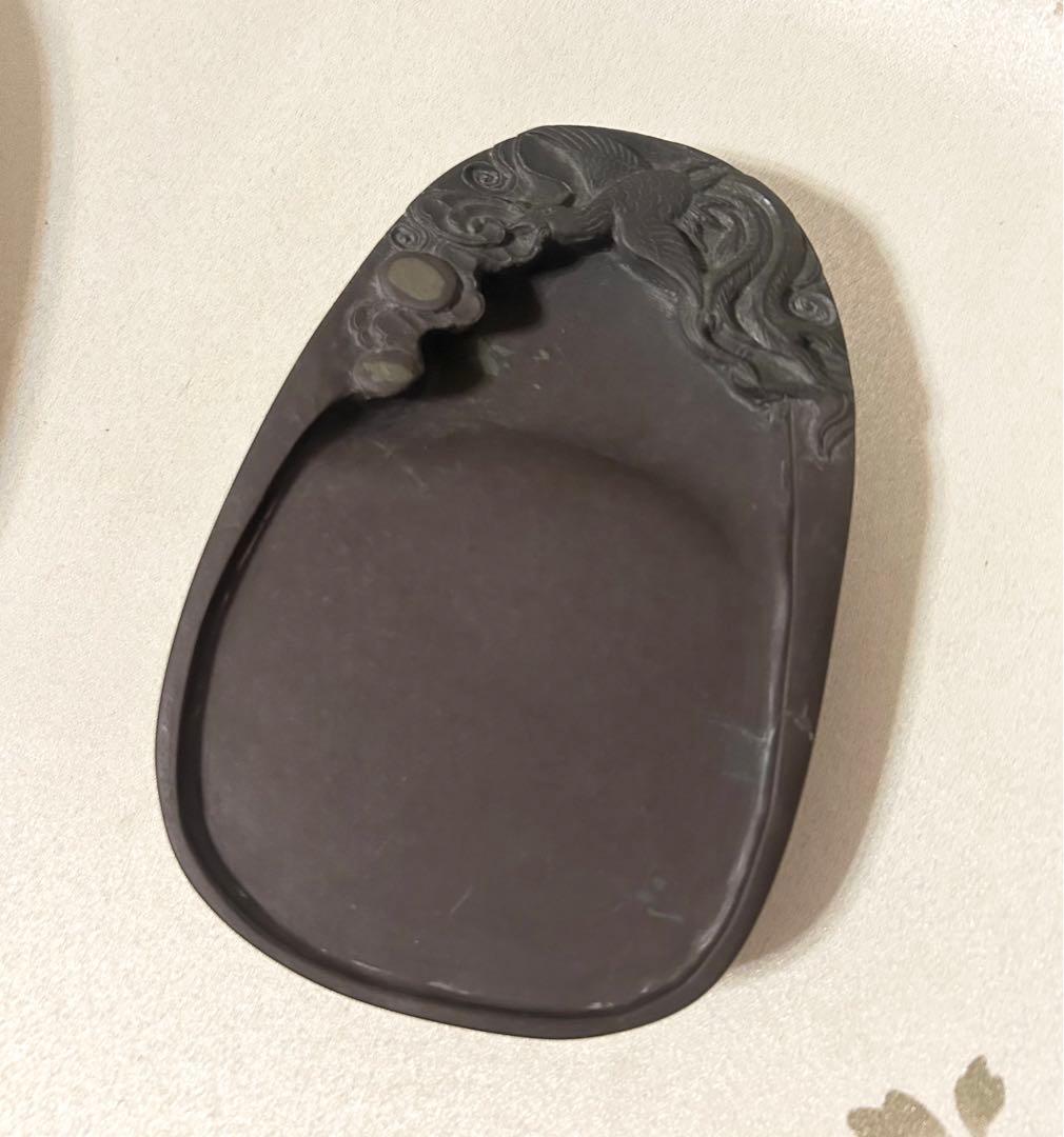 書道 硯 唐木箱入り 鳳凰 石眼