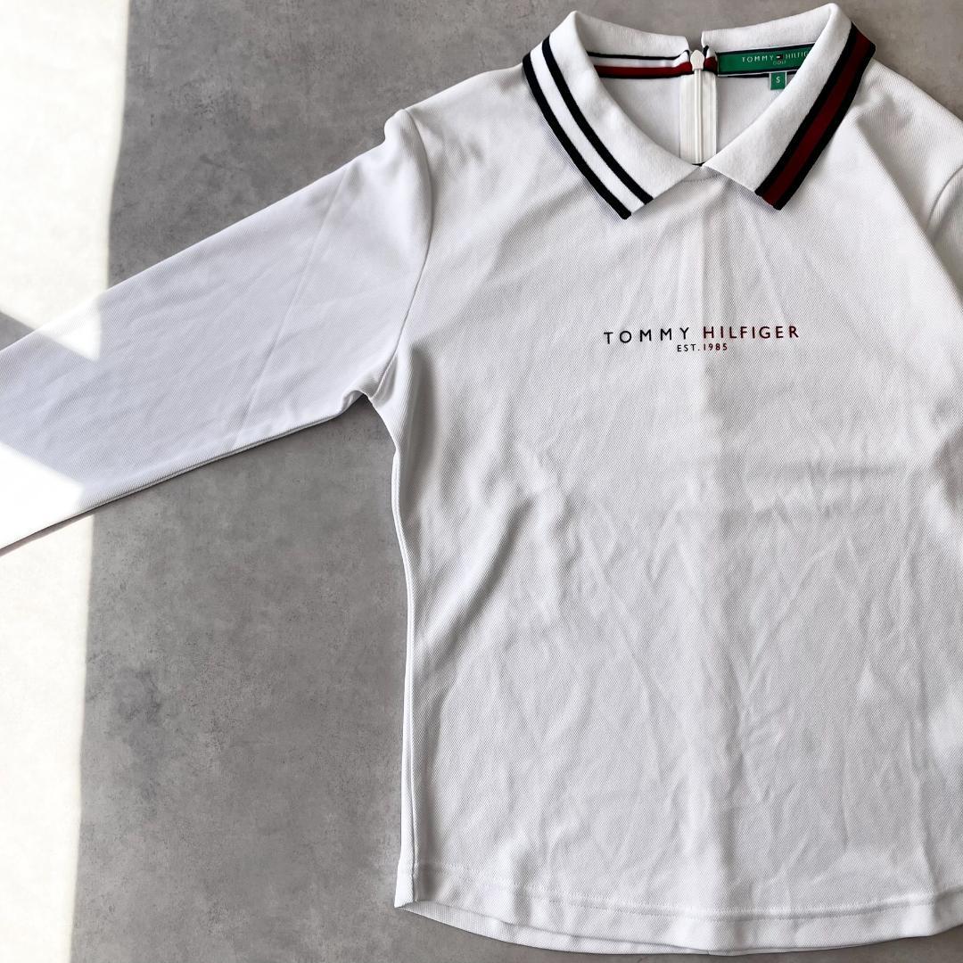 美品　トミーヒルフィガー ゴルフ　バックファスナー LSシャツ 　白　1015