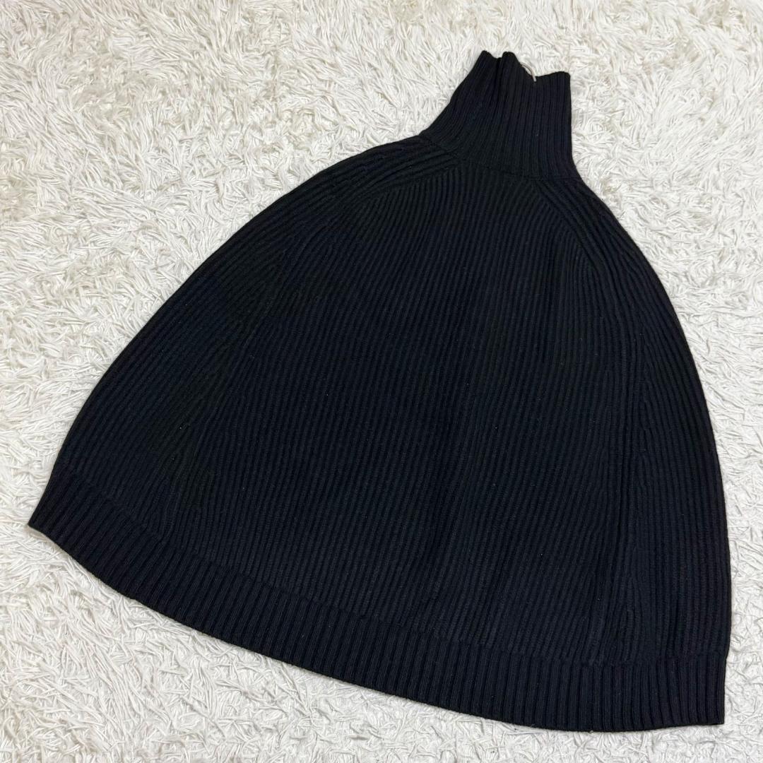 美品✨ドゥロワー ウールカシミヤ リブ編みタートルネックポンチョ 黒 ブラック