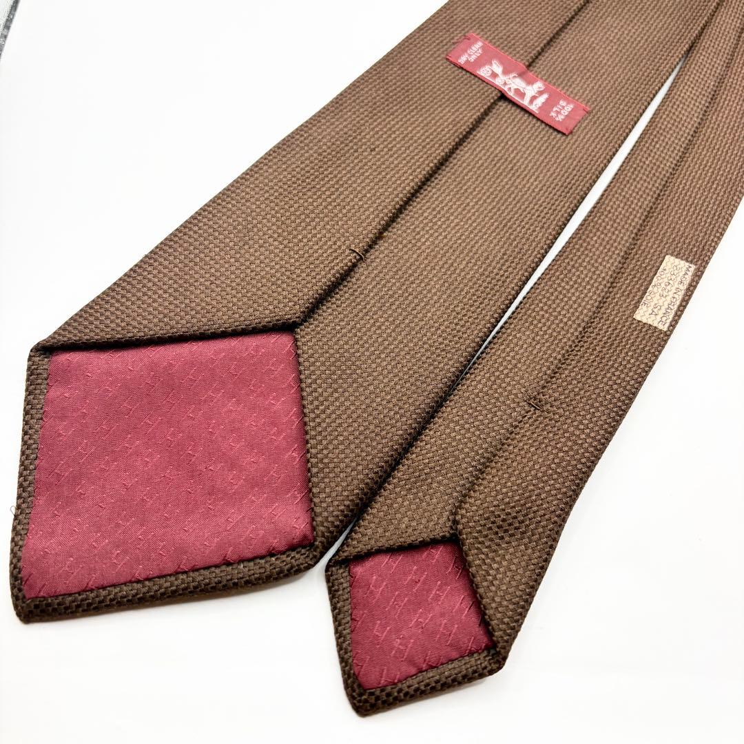 HERMES エルメス ネクタイ ブラウン系 織柄 シルク 肉厚