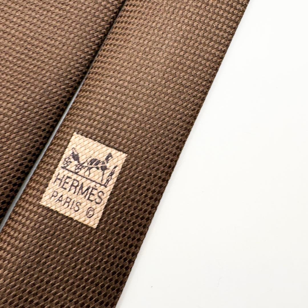 HERMES エルメス ネクタイ ブラウン系 織柄 シルク 肉厚