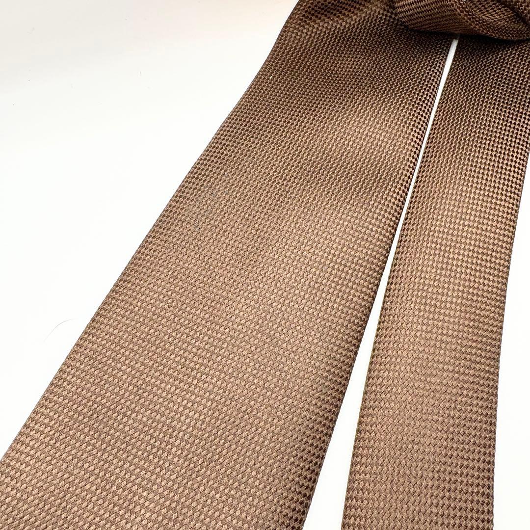 HERMES エルメス ネクタイ ブラウン系 織柄 シルク 肉厚