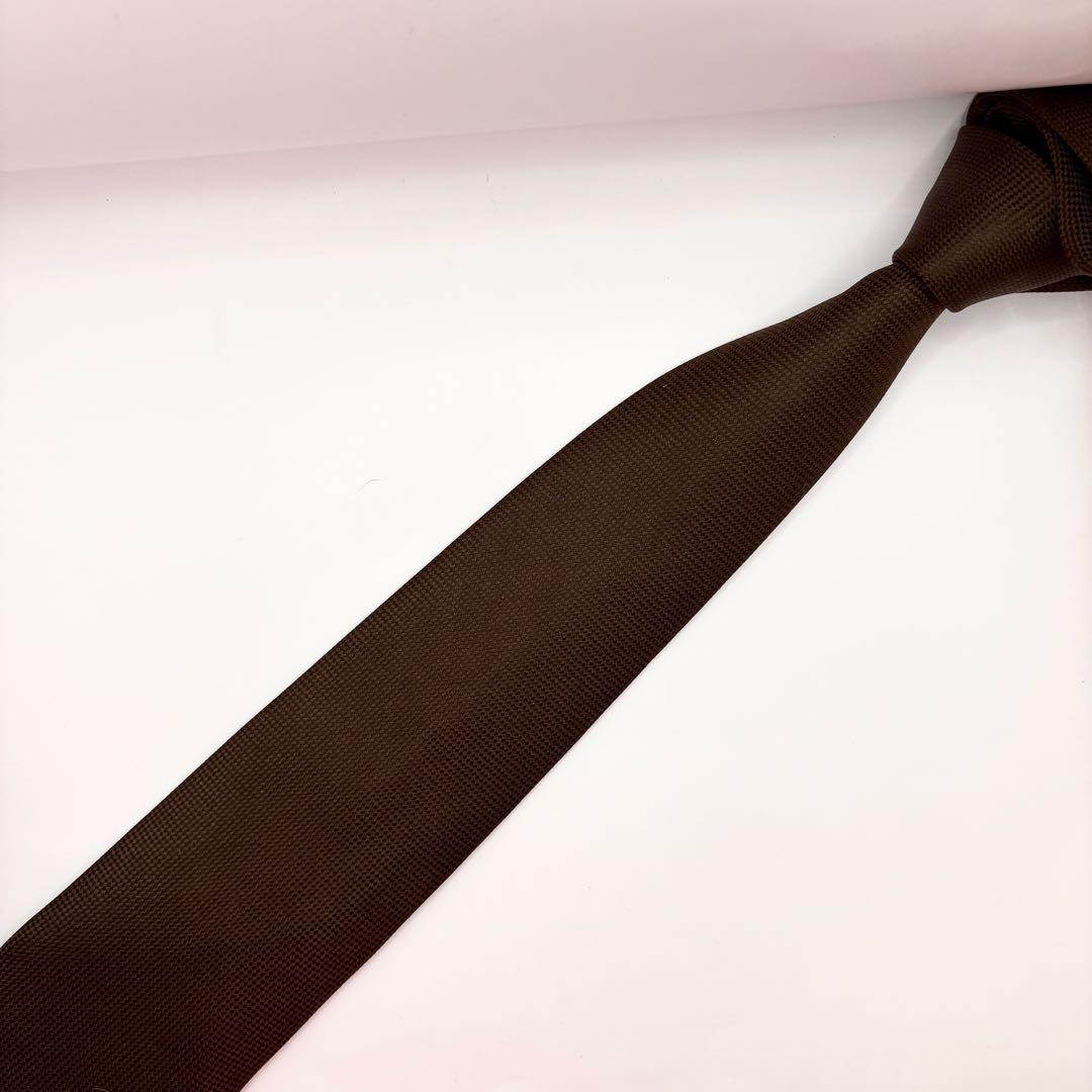 HERMES エルメス ネクタイ ブラウン系 織柄 シルク 肉厚