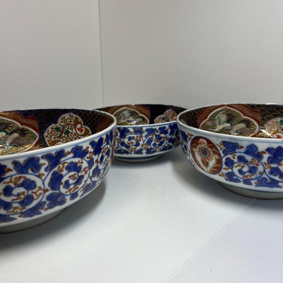 古伊万里　三ツ大鉢　木箱付　直径31/28/25㎝　東Y7-1217④