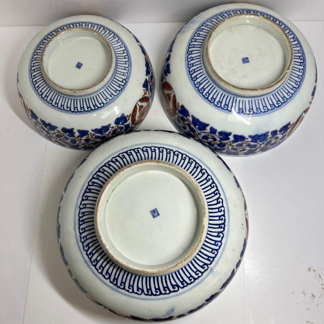 古伊万里　三ツ大鉢　木箱付　直径31/28/25㎝　東Y7-1217④