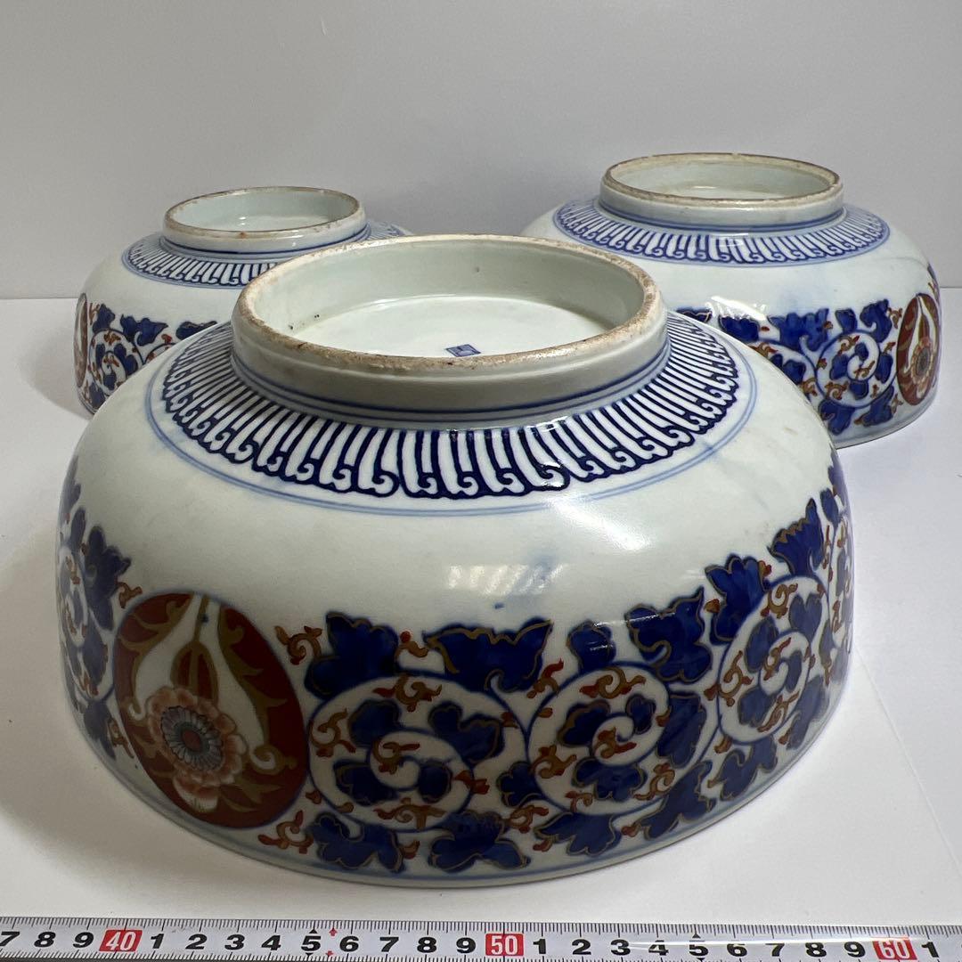 古伊万里　三ツ大鉢　木箱付　直径31/28/25㎝　東Y7-1217④