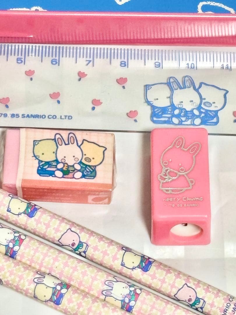 希少 未使用 80s 当時物 サンリオ チアリーチャム 缶ペンケース 5点セット