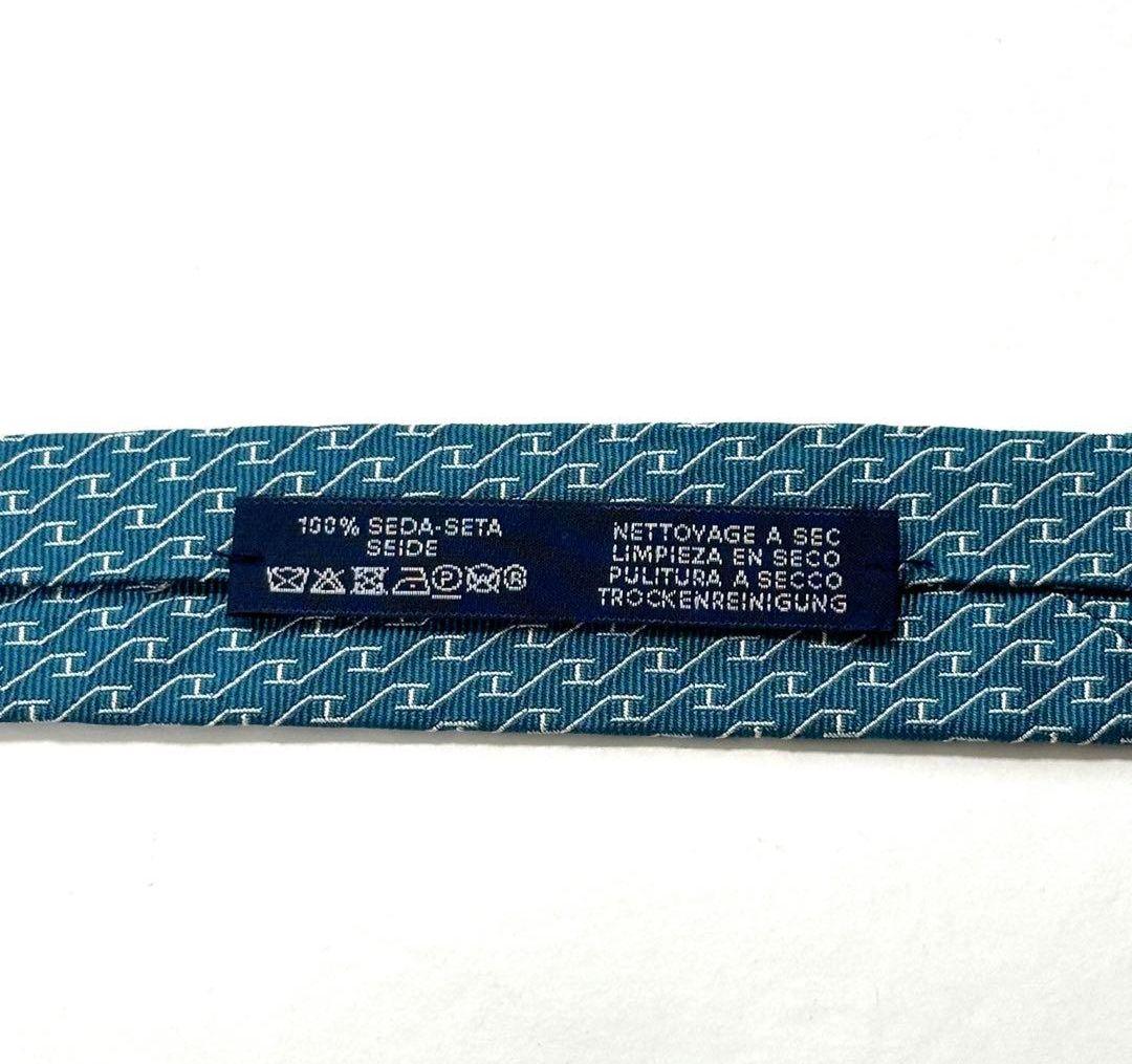 【美品】HERMES エルメス ネクタイ H柄 シルク ターコイズ