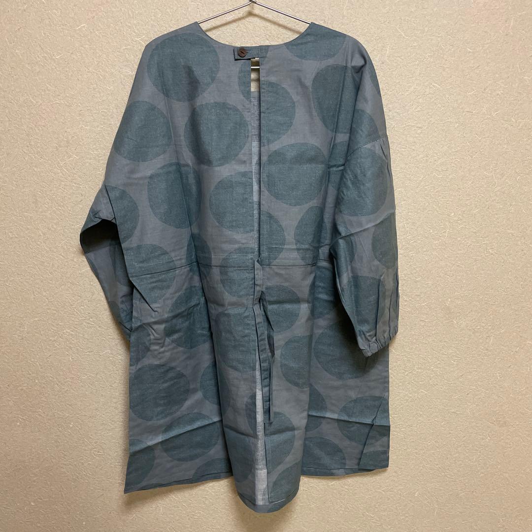 新品★マタノアツコ★割烹着 エプロン★大きな水玉★グレー★日本製★リネン