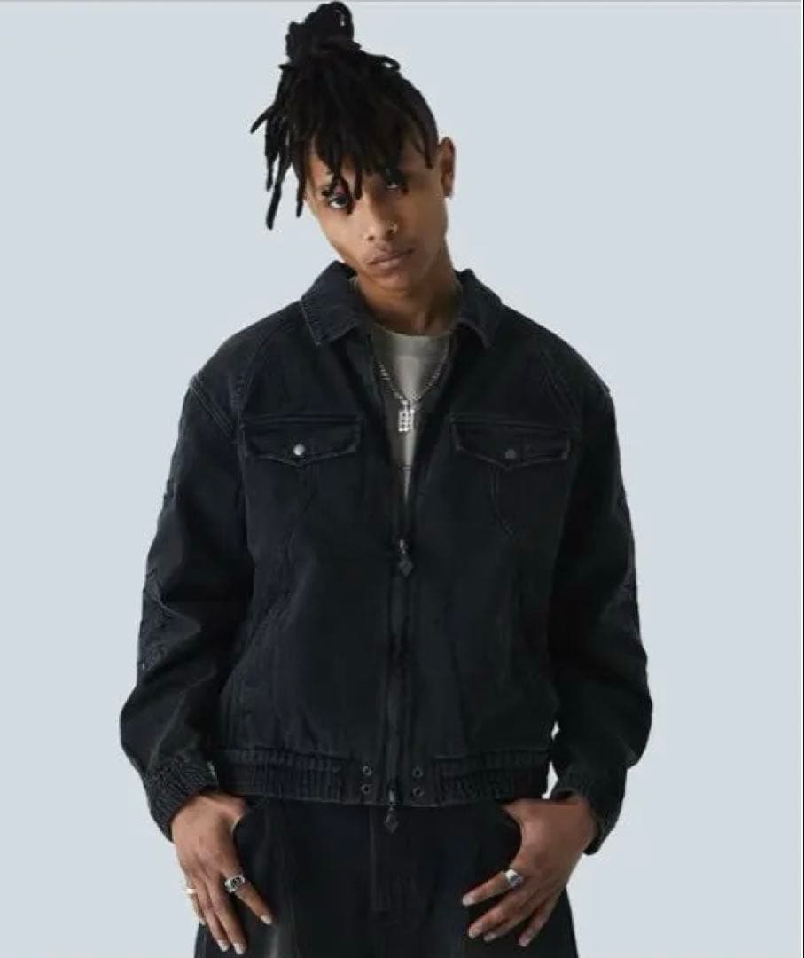 デニムジャケットCross Leather Patch Denim Jacket