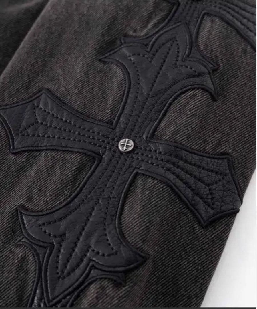 デニムジャケットCross Leather Patch Denim Jacket