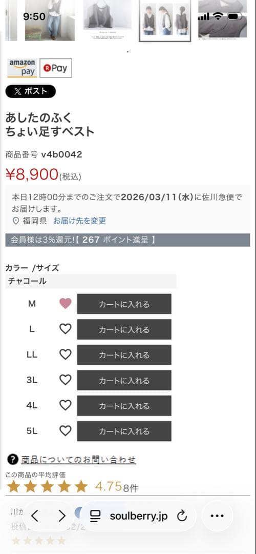 【廃盤色】【未使用新品】夏にちょい足すベストM【soulberry】