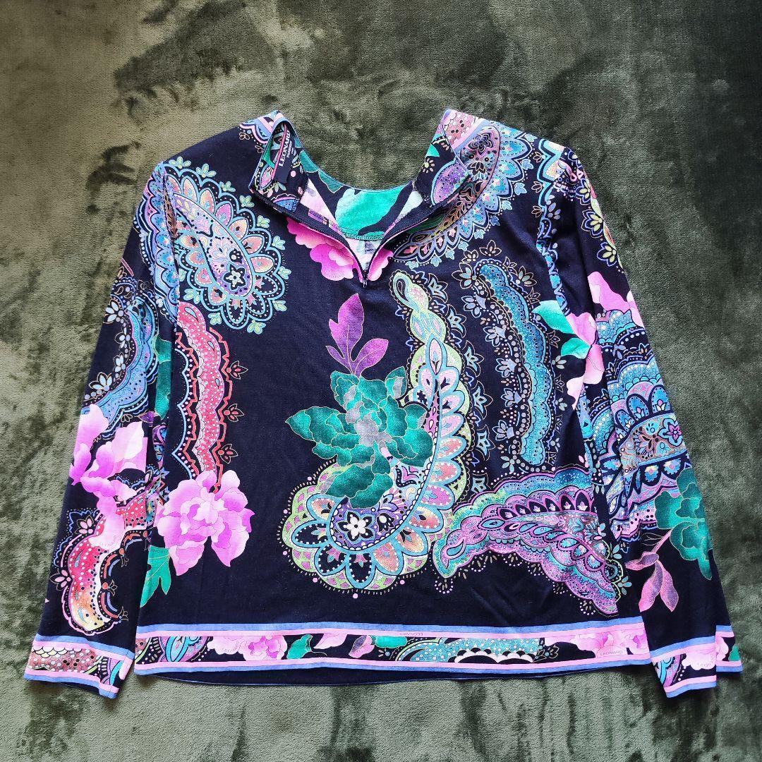 【美品】LEONARD レオナール 花柄 ペイズリー シルク混 長袖 Mサイズ